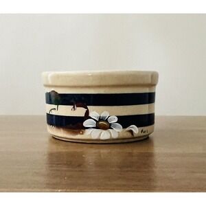 RRP Co USA Roseville OH on‎ Bottom Blue Striped Small Crock Ramekin  4"